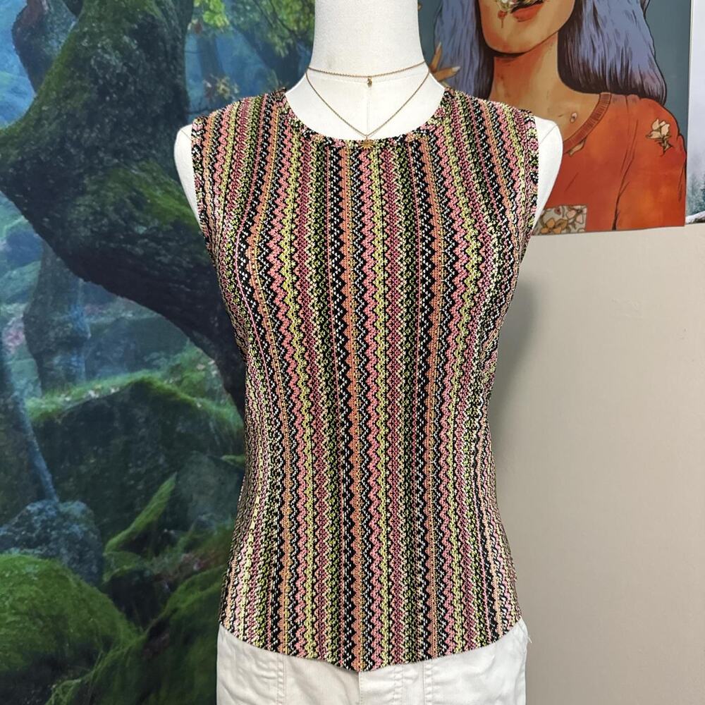 vintage le pleat zigzag knit top y2k retro sleeveless tank